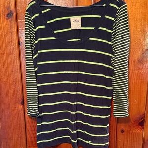 Hollister Navy and Green Striped Top